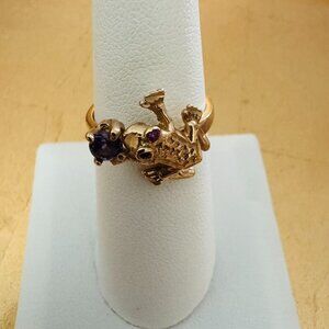14K Yellow Gold Vintage Frog Ring Novelty Statement size 7